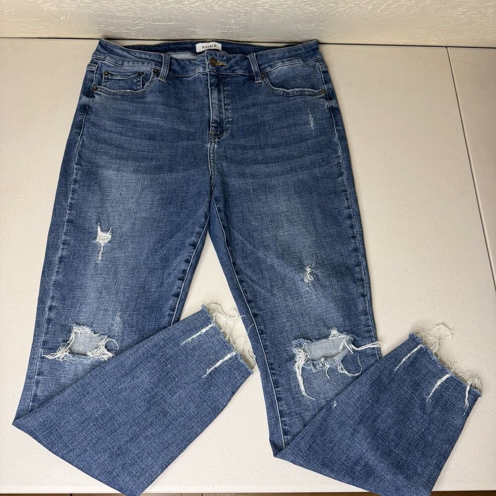 PISTOLA Distressed Skinny Scissor Cut Jeans Womens 31x27 Stretch Raw Hem Ankle